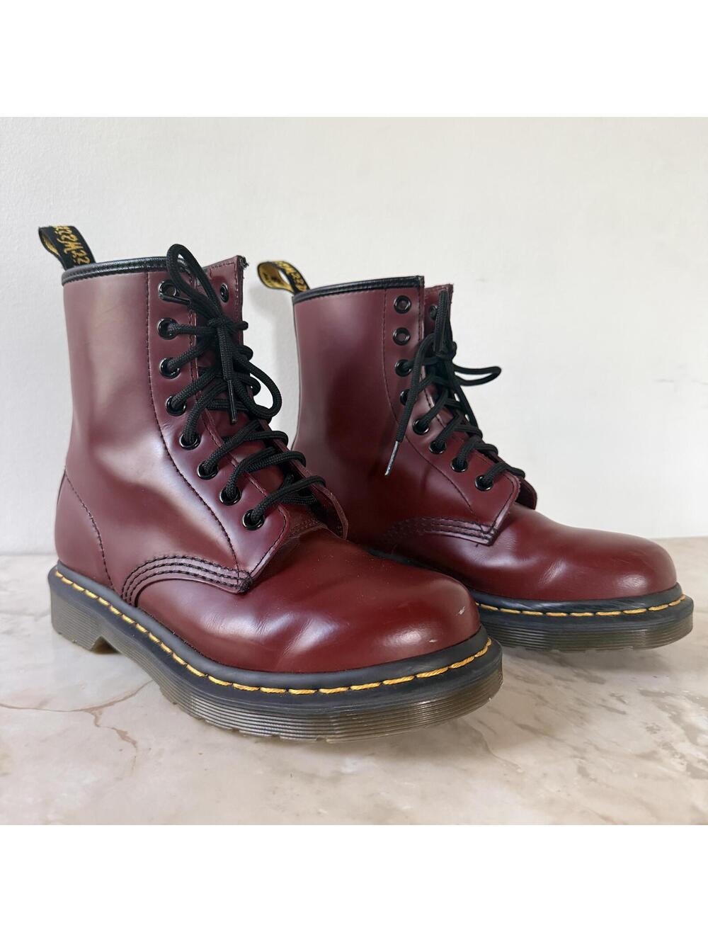 Dr. Martens 1460 Cherry Red Combat Boots Burgundy Leather Women's 6